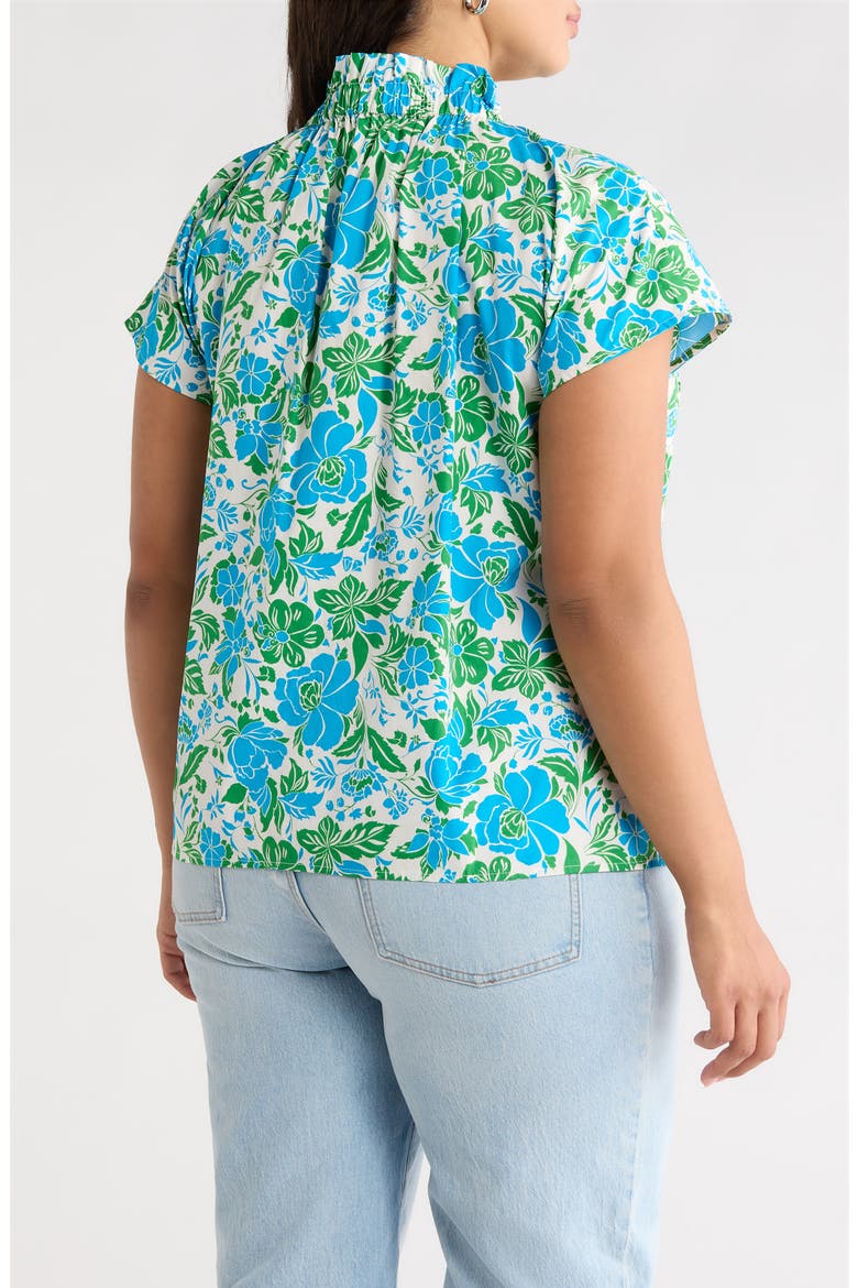 Bivore Patma Floral Mock Neck Button-Up Top, Alternate, color, BLUE-GREEN-WHITE