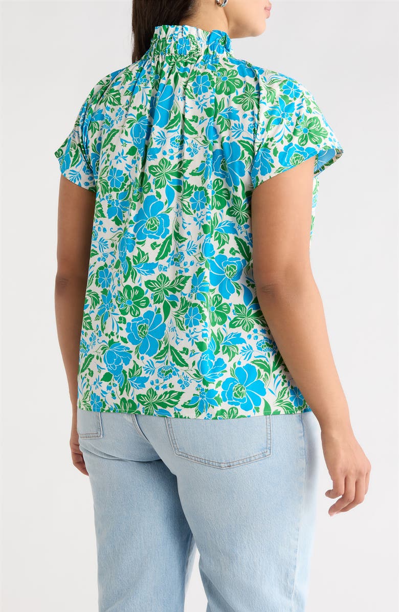 SUGARLIPS Bivore Patma Floral Mock Neck Button-Up Top, Alternate, color, Blue-Green-White