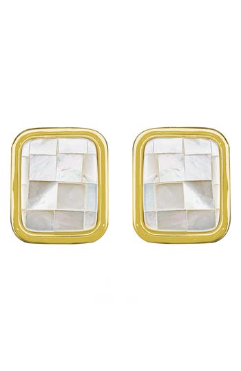 Panacea Inlaid Squares Stud Earrings In White