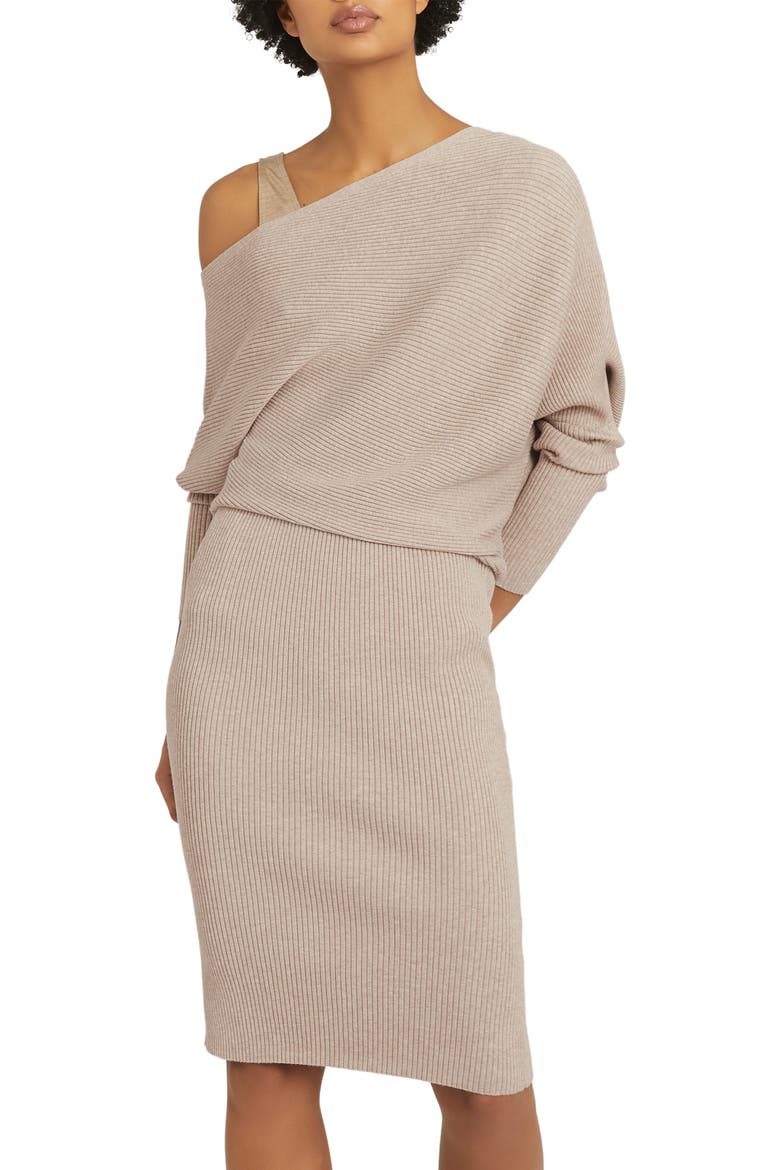Lara One-Shoulder Long Sleeve Sweater Dress, Alternate, color, STONE