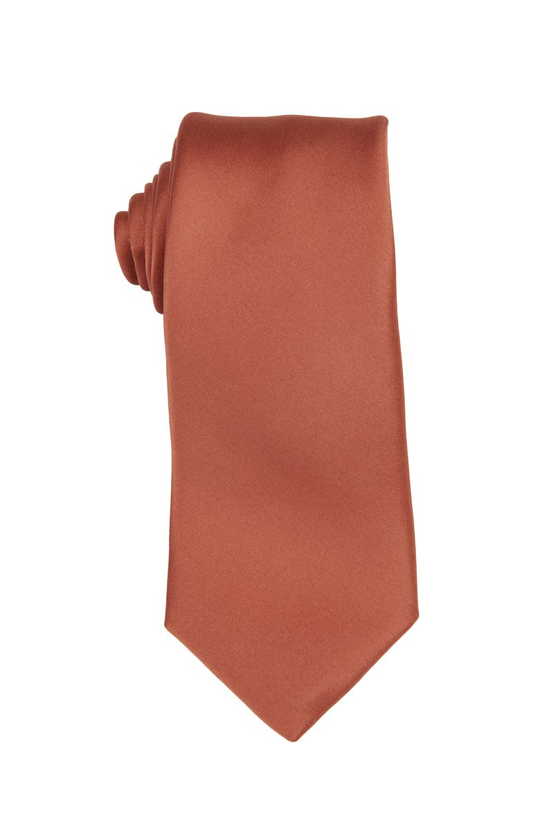 Brooklyn Brigade Men's Solid Satin X-Long Tie, Main, color, Terracotta