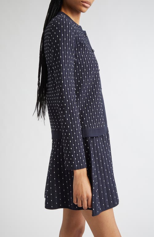 Emporio Armani Striped And Polka Dot Jacquard Motif Cardigan Sweater In Blue
