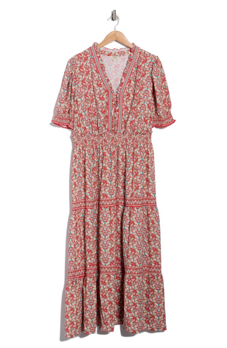 MAX STUDIO Short Sleeve Tiered Maxi Dress, Alternate, color, Claret/ Cream Paisley