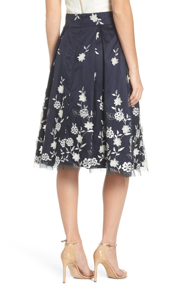 Embroidered A-Line Skirt, Alternate, color, NAVY IVORY