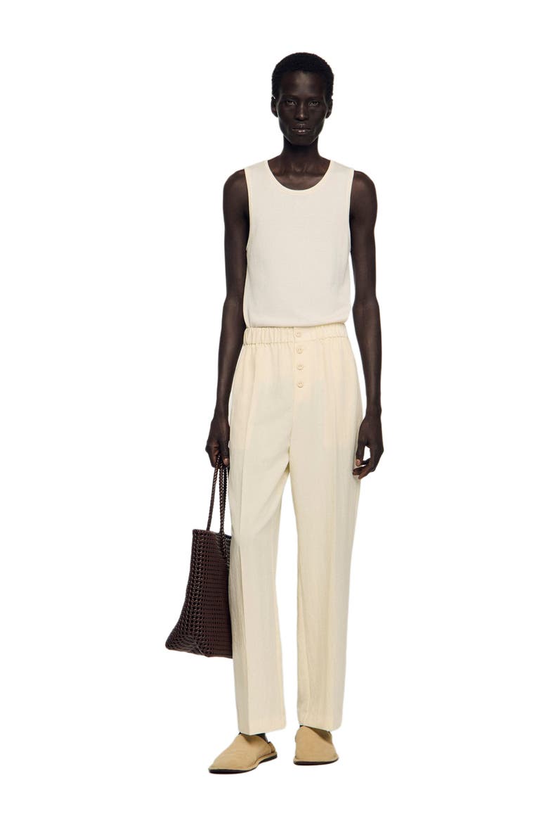 Flowing elasticated trousers, Alternate, color, Butter cream