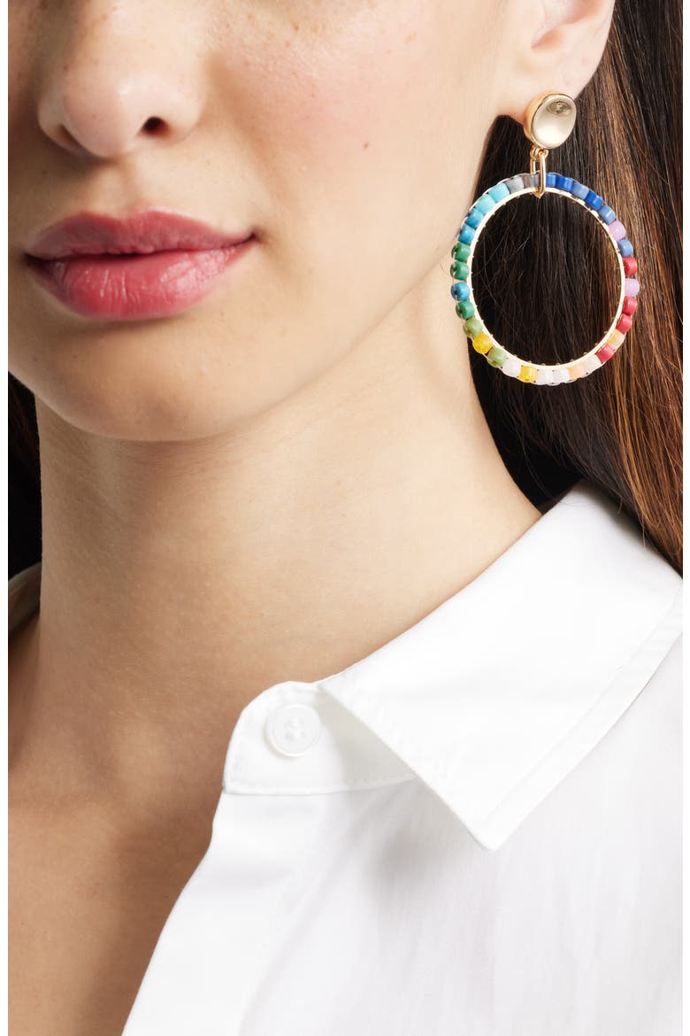 Beaded Hoop Drop Earrings, Alternate, color, BRIGHT MULTI- GOLD