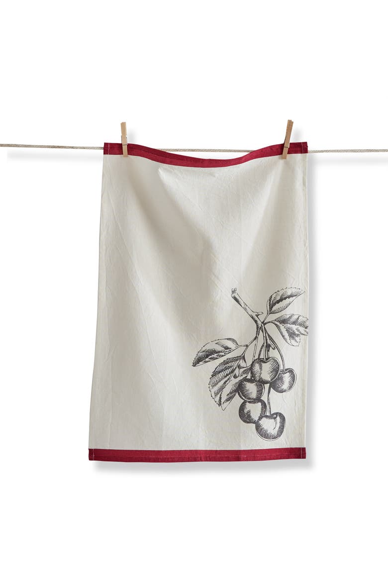 Bright Border Cherry Cotton Flax Dishtowel White Multi 26x18 in, Main, color, White