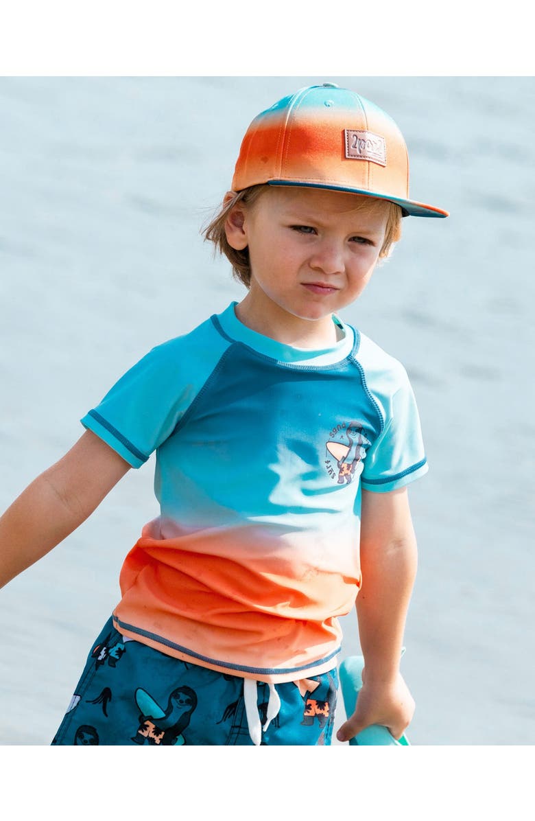 Deux par Deux Boy's Short Sleeve Rashguard Navy Blue, Turquoise, And Orange, Alternate, color, Navy Blue Turquoise And Orange