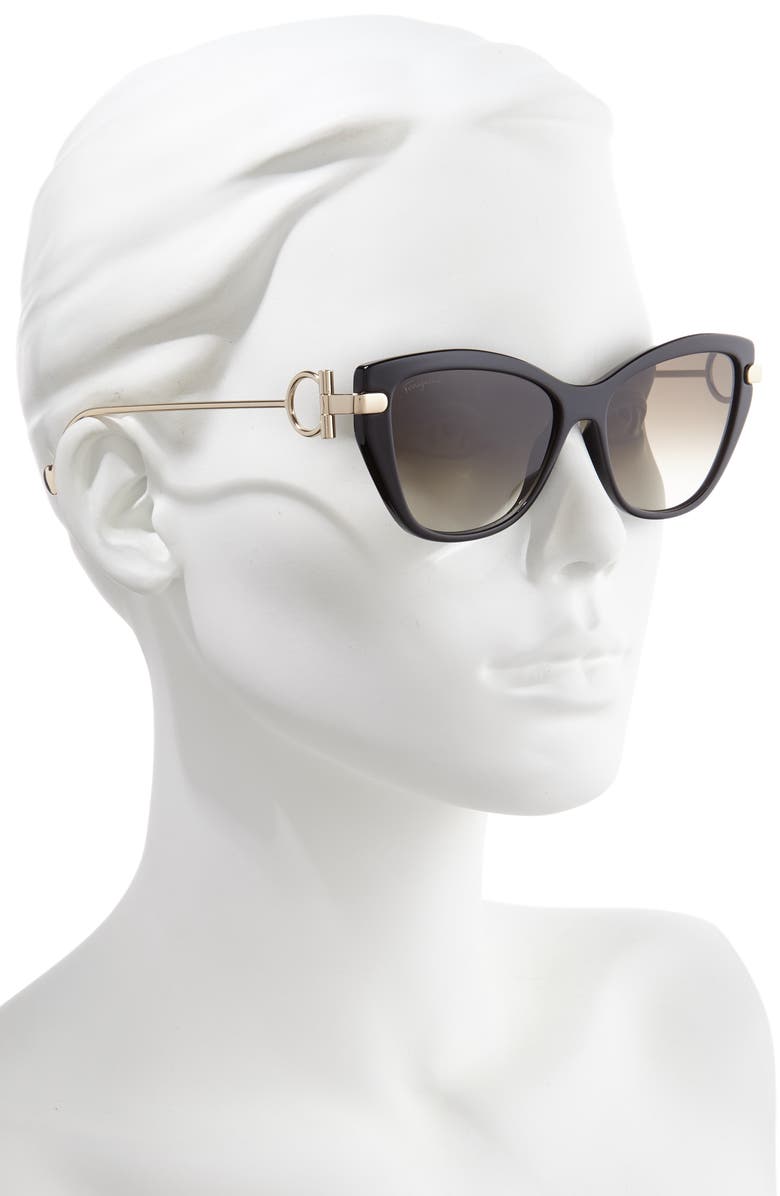 FERRAGAMO 55mm Cat Eye Sunglasses, Alternate, color, Black