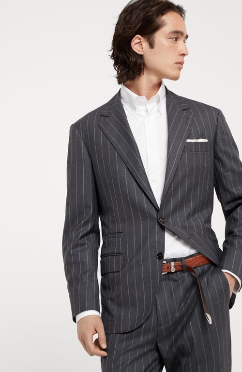 Shop Brunello Cucinelli Wide Chalk Stripe Blazer In Grey