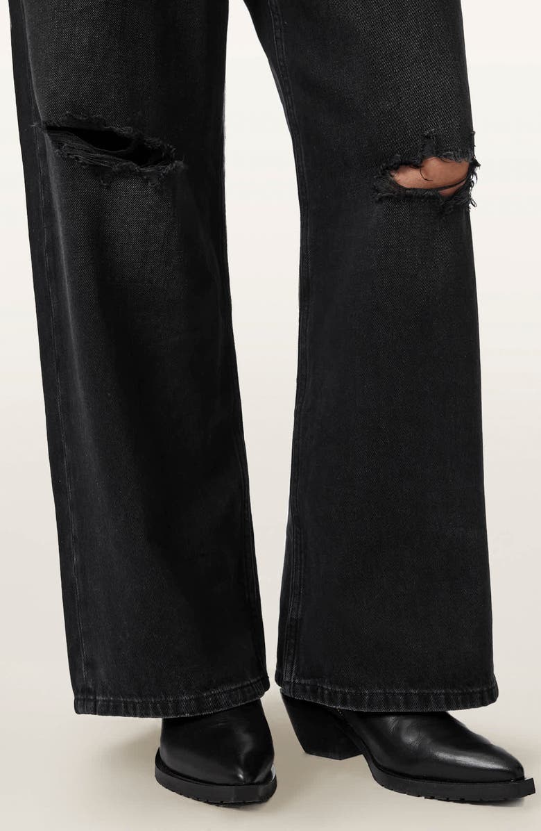 AllSaints Aki Crossover Ripped Wide Leg Jeans, Alternate, color, Destroy Black