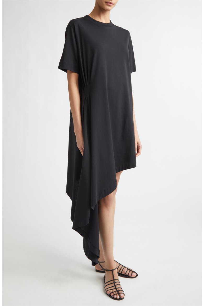 Igari Asymmetric Pleated Cotton Knit Dress, Alternate, color, BLACK