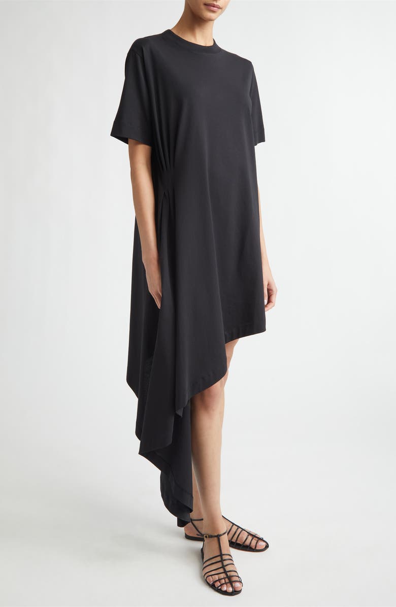 LOULOU DE SAISON Igari Asymmetric Pleated Cotton Knit Dress, Alternate, color, Black