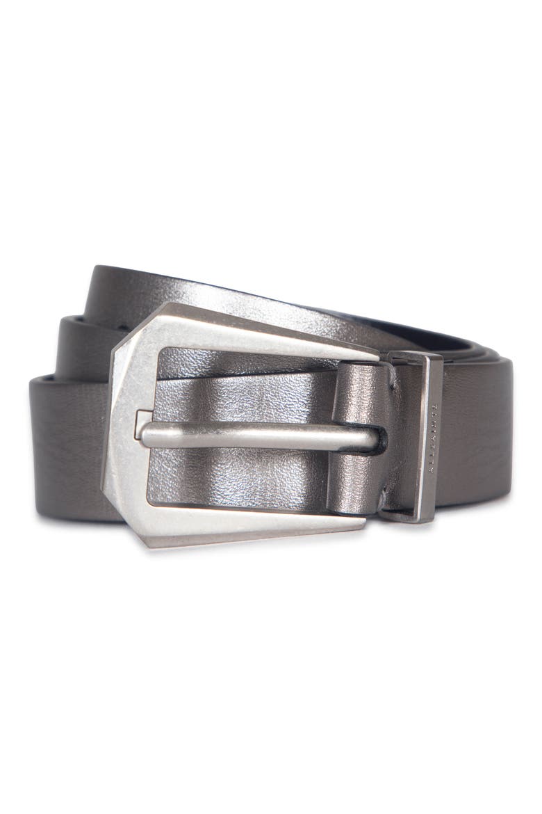 Metallic Leather Western Belt, Main, color, GUNMETAL