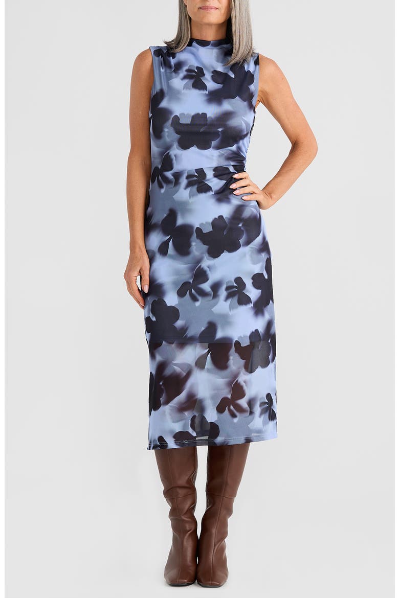 Salem Mock Neck Midi Dress, Main, color, BLUE ABSTRACT FLORAL