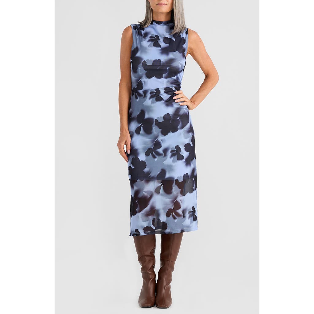 Brave+True Salem Mock Neck Midi Dress in Blue Abstract Floral at Nordstrom, Size X-Large