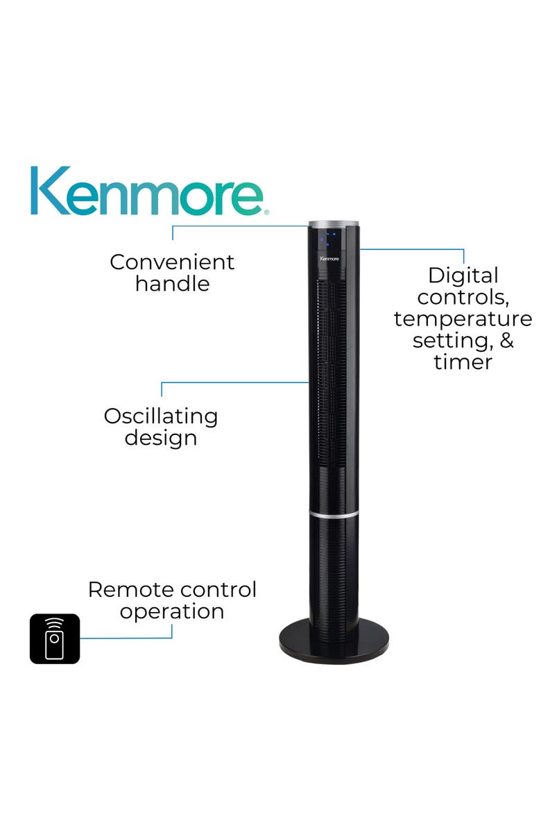 Kenmore 43 Inch Black Bladeless Slim Tower Fan, Alternate, color, Black