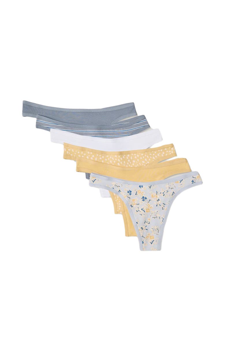 Pact Organic Cotton Everyday Mid Rise Thong 6-Pack, Alternate, color, Spotted Posies