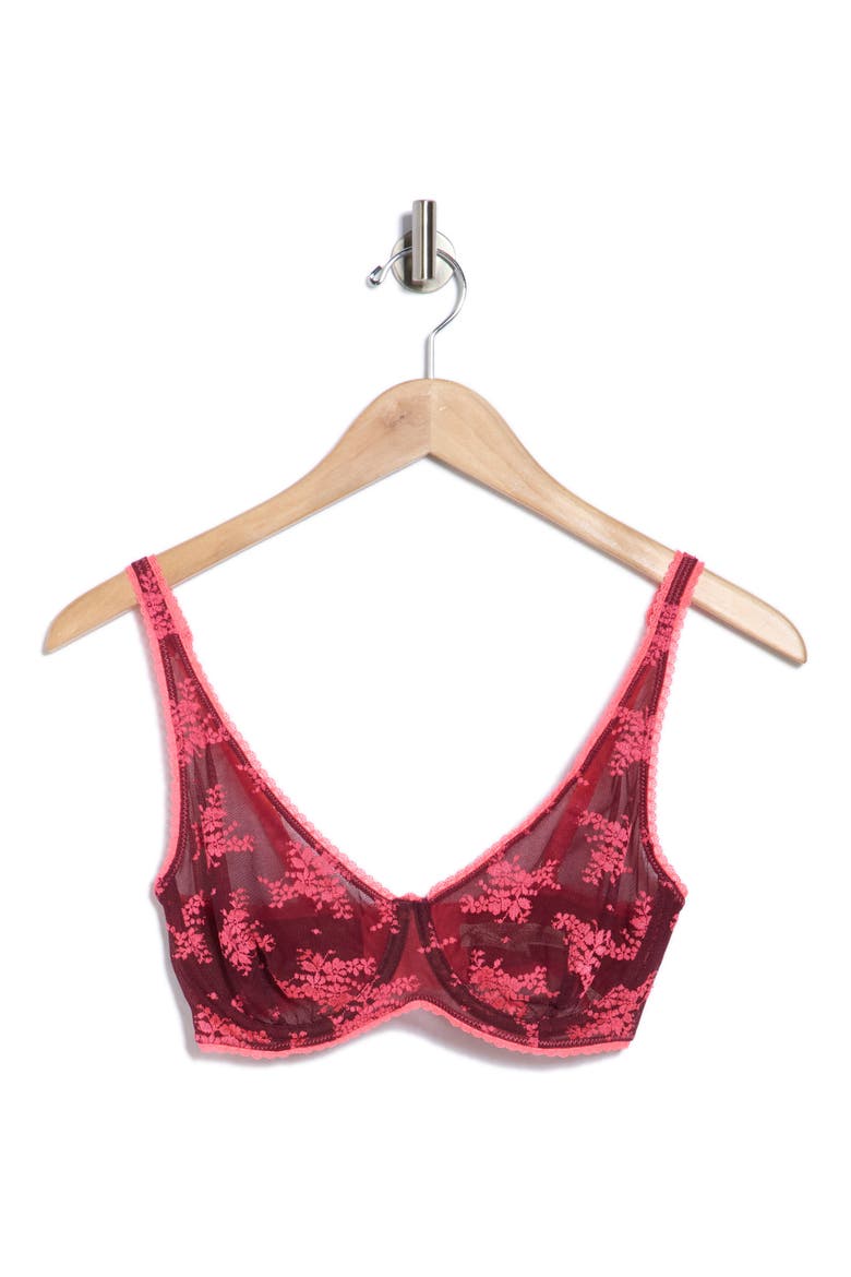 Talk About It Mesh Underwire Bra, Alternate, color, DARK WINE