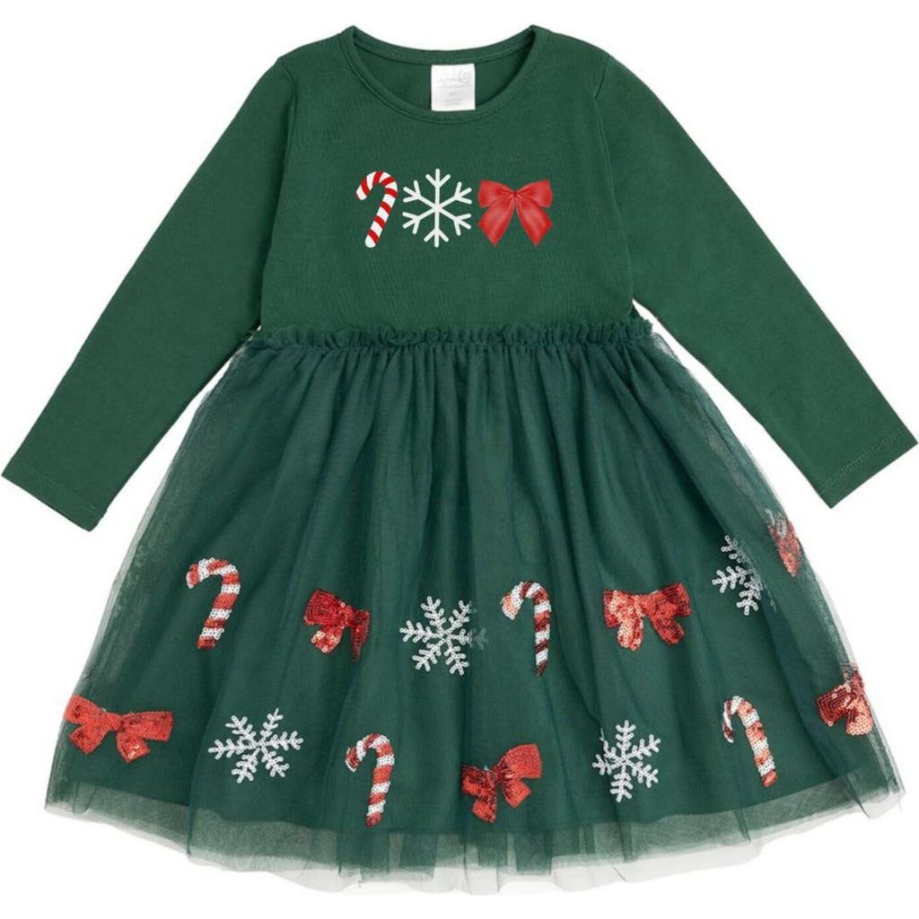 Sweet Wink Emerald Candy Cane Sequin Christmas Long Sleeve Tutu Dress In Multi