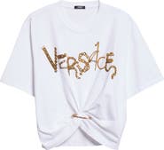Versace Studded Chain Logo Safety Pin Graphic T-Shirt