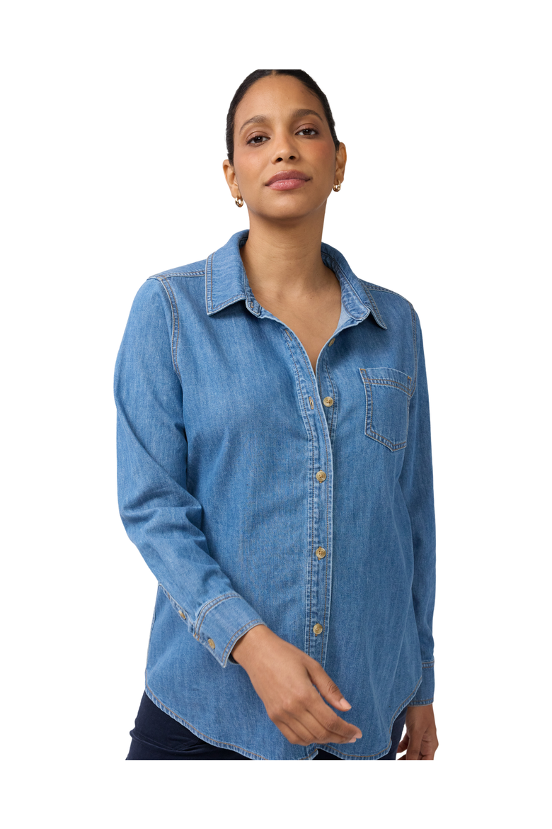 Maternity & Nursing Denim Button-Down Shirt, Alternate, color, Medium Wash