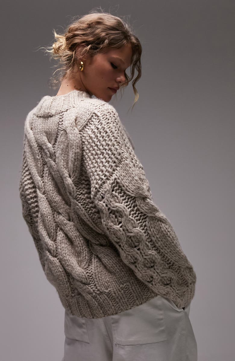 Topshop Chunky Cable Stitch Sweater, Alternate, color, 