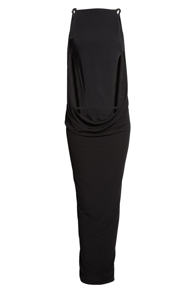 Draped Wool Stretch Crepe Cutout Dress, Alternate, color, BLACK