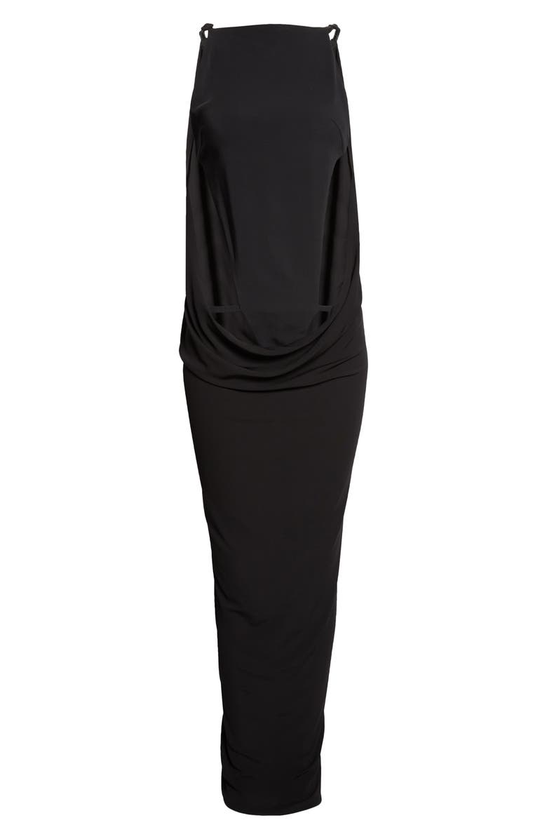 Courrèges Draped Wool Stretch Crepe Cutout Dress, Alternate, color, Black
