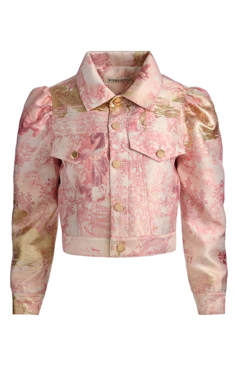 Alice + Olivia Lana Metallic Jacquard Puff Shoulder Jacket, Alternate, color, 