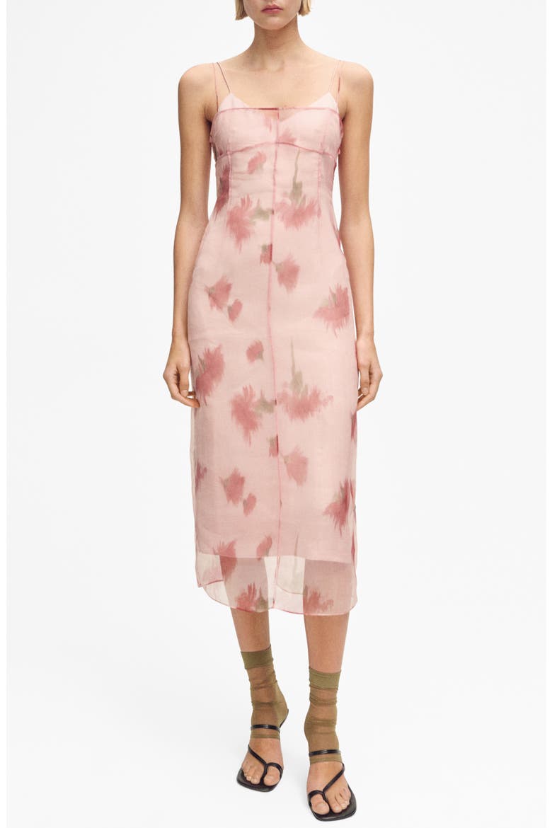 Floral Print Chiffon Overlay Midi Dress, Main, color, PASTEL PINK