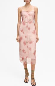 MANGO Floral Print Chiffon Overlay Midi Dress