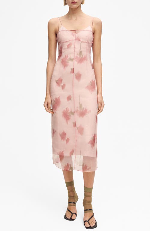 Mango Floral Print Chiffon Overlay Midi Dress