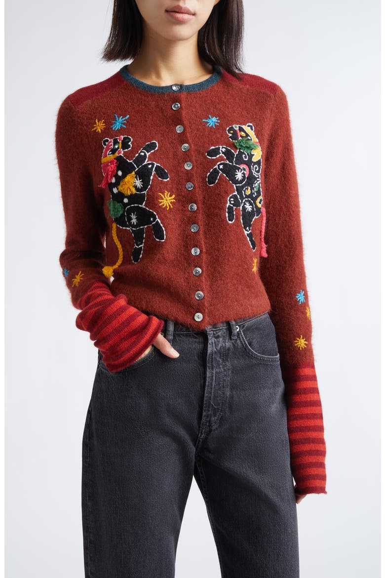 Lunar New Year Horse Alpaca Blend Crop Cardigan, Main, color, WINE
