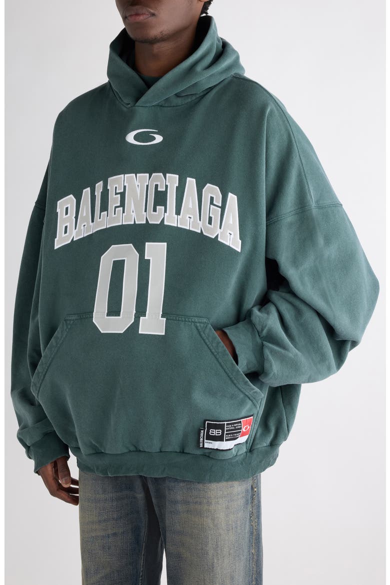 Oversize Cotton Hoodie, Alternate, color, DARK GREEN/ LIGHT GREY