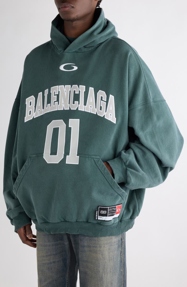 Balenciaga Oversize Cotton Hoodie, Alternate, color, Dark Green/ Light Grey