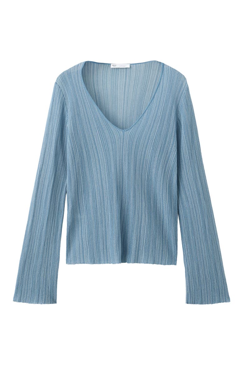 V Neck Lurex Crochet Sweater, Main, color, BLUE