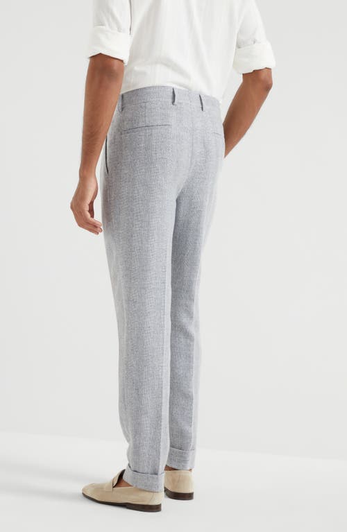 Brunello Cucinelli Wool And Cotton Trousers With Cuffs In Light Grey