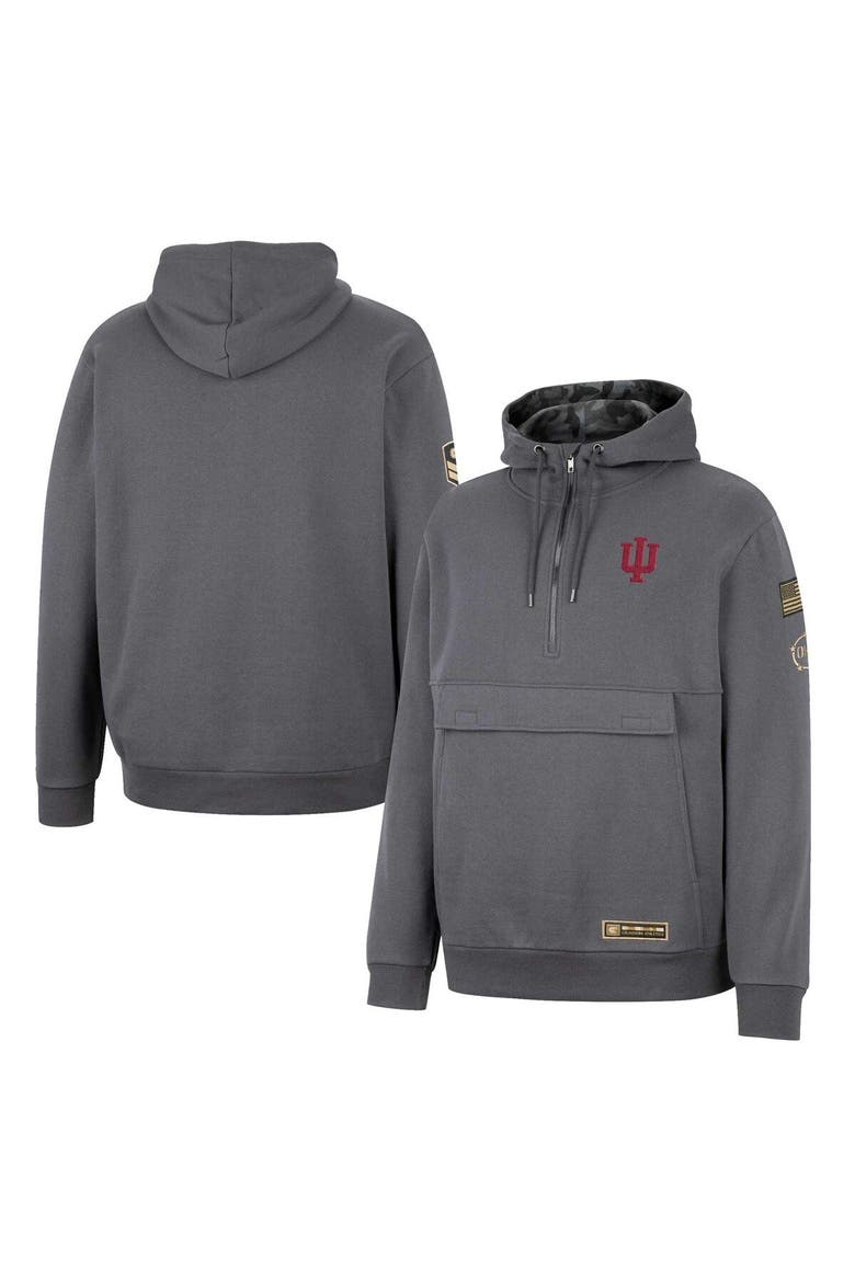 Men's Colosseum Charcoal Indiana Hoosiers OHT Military Appreciation Quarter-Zip Hoodie, Main, color, Charcoal