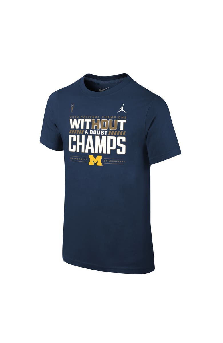 Jordan Brand Youth Jordan Brand  Navy Michigan Wolverines College Football Playoff 2023 National Champions Locker Room T-Shirt, Main, color, 