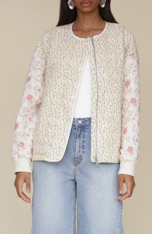 Avec Les Filles Floral Quilted Jacket In White Pink Yellow