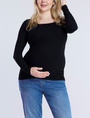 MOTHERHOOD MATERNITY Square Neck Rib Knit Long Sleeve Tee