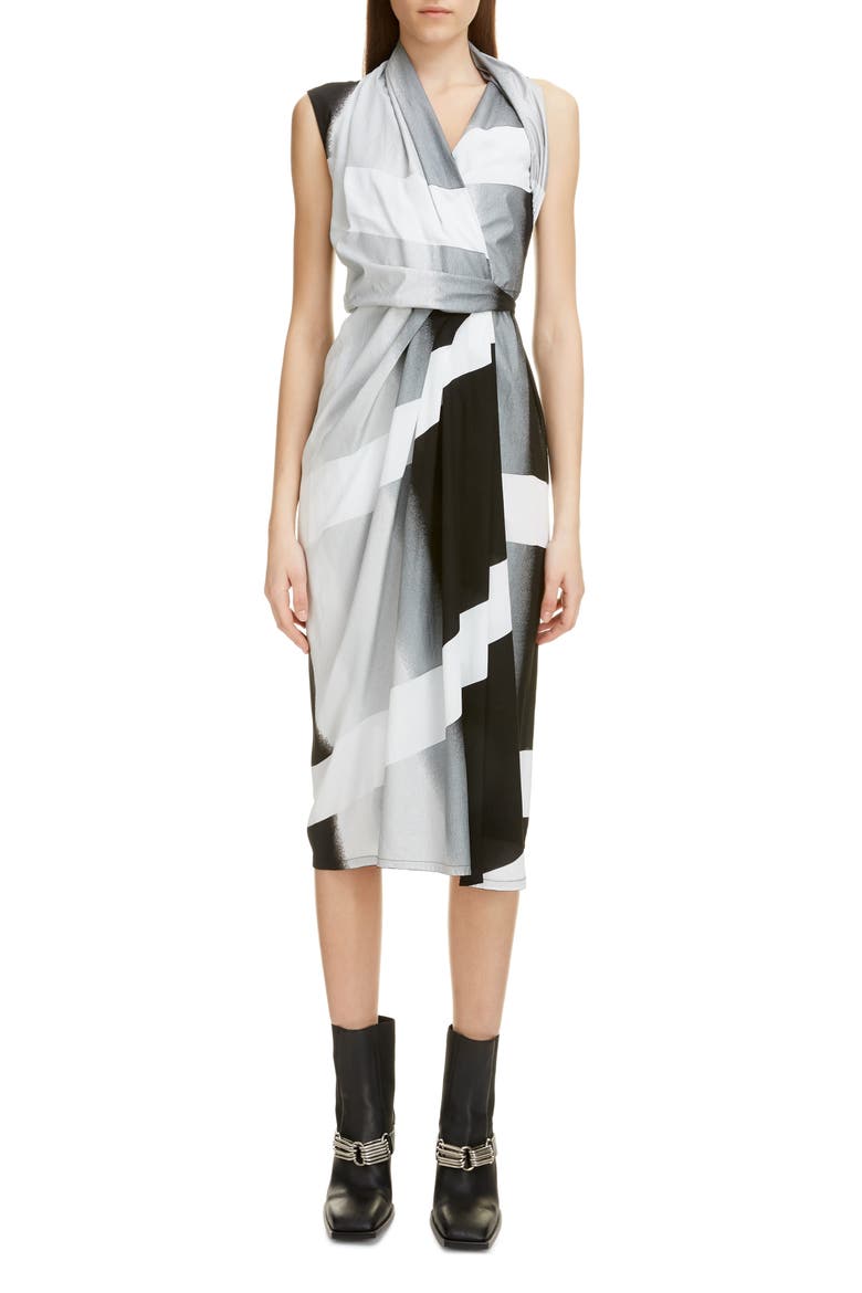 Stripe Wrap Midi Dress, Main, color, BLACK/ SILVER