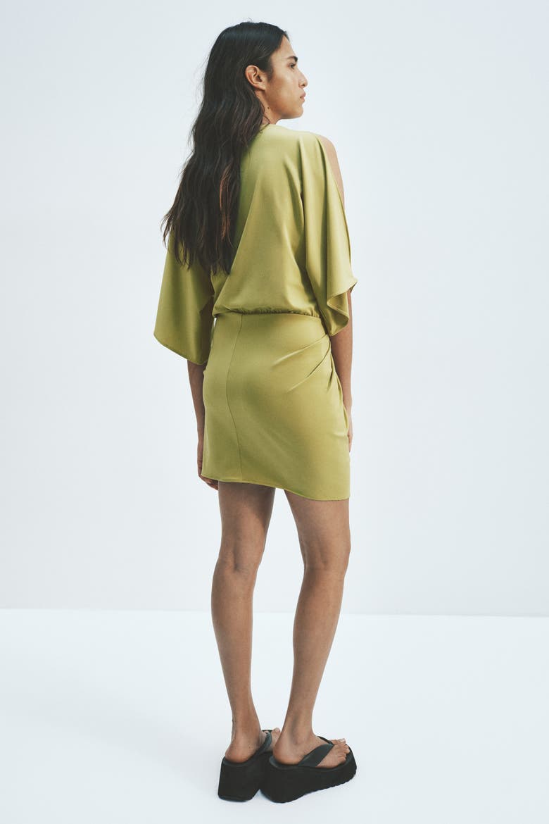 Draped Cold-shoulder Dress, Alternate, color, Olive green