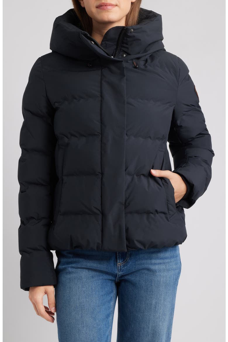 Arena Waterproof Hooded Puffer Jacket, Main, color, BLACK