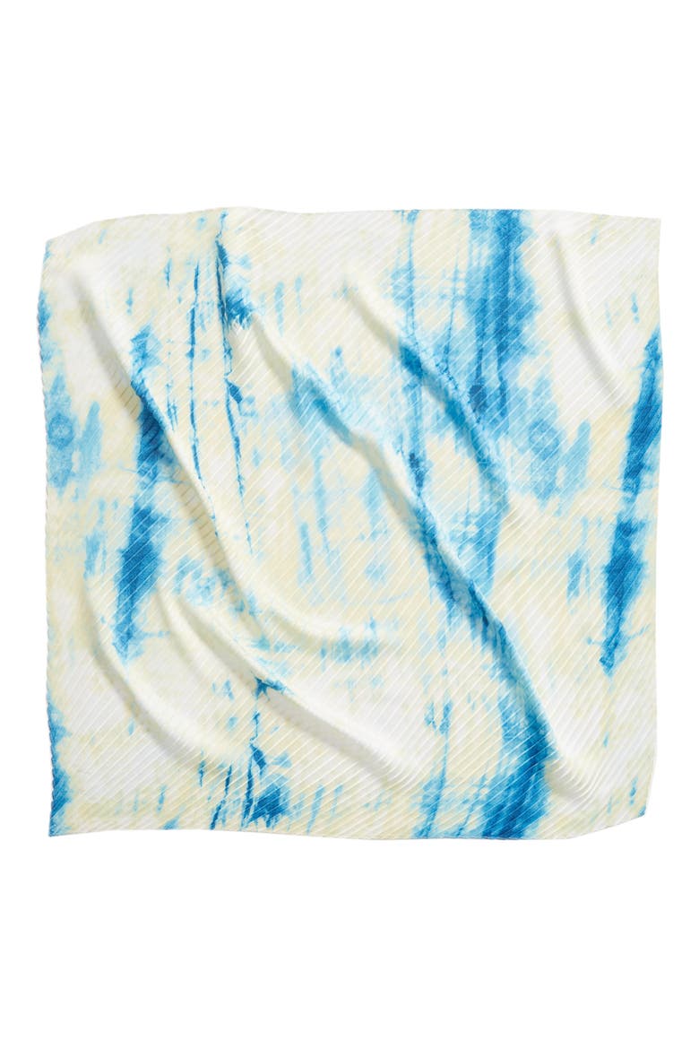 Pleated Square Scarf, Alternate, color, BLUE SPRING WASH PRINT