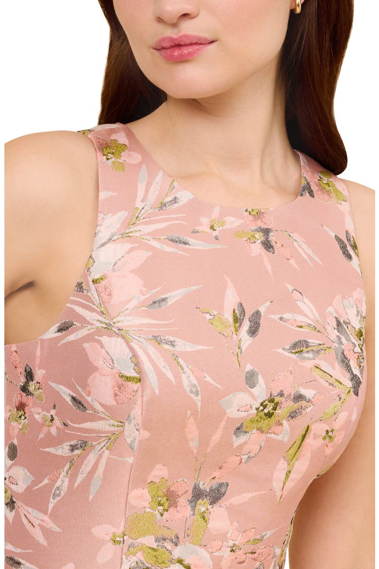 Metallic Floral Jacquard Fit & Flare Dress, Alternate, color, PALE AZALEA
