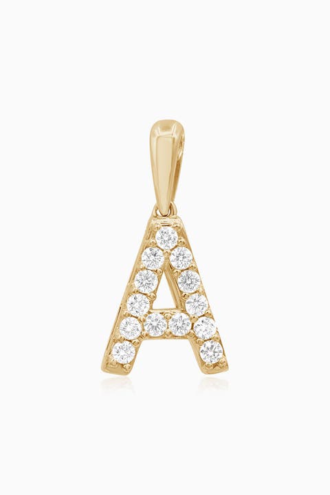 14K Gold Luxe Letter Diamond Initial Pendant Charm