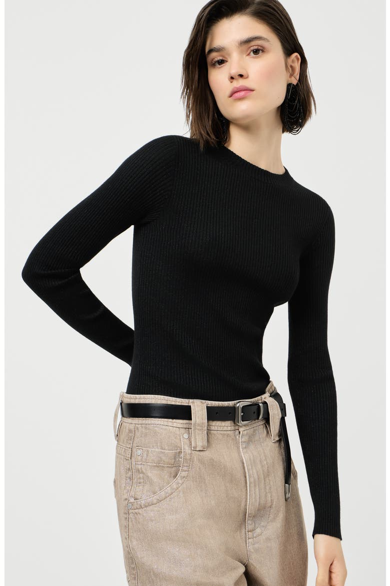 Sparkling cashmere and silk rib knit lightweight sweater, Alternate, color, Black