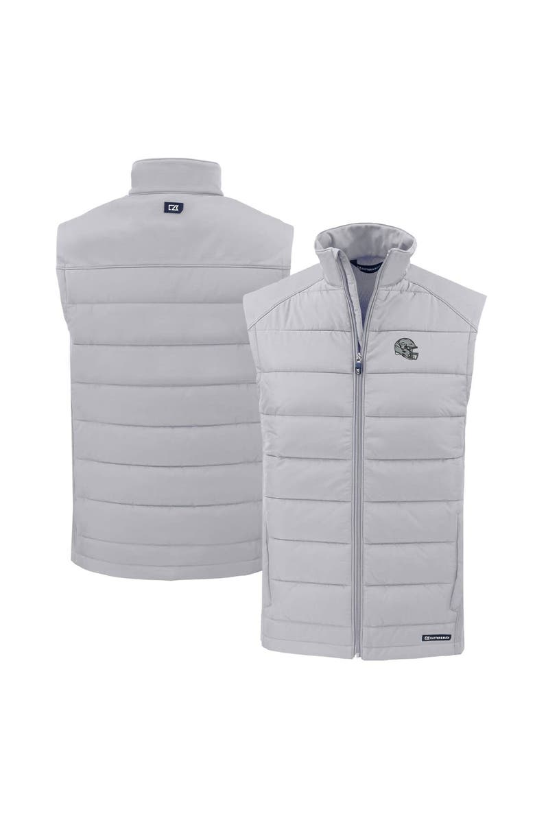 Cutter & Buck Men's Cutter & Buck Gray Las Vegas Raiders Helmet Evoke Hybrid Eco Softshell Recycled Full-Zip Vest, Main, color, 
